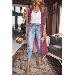 Pink Velvet Long Kimono Coat, Size M